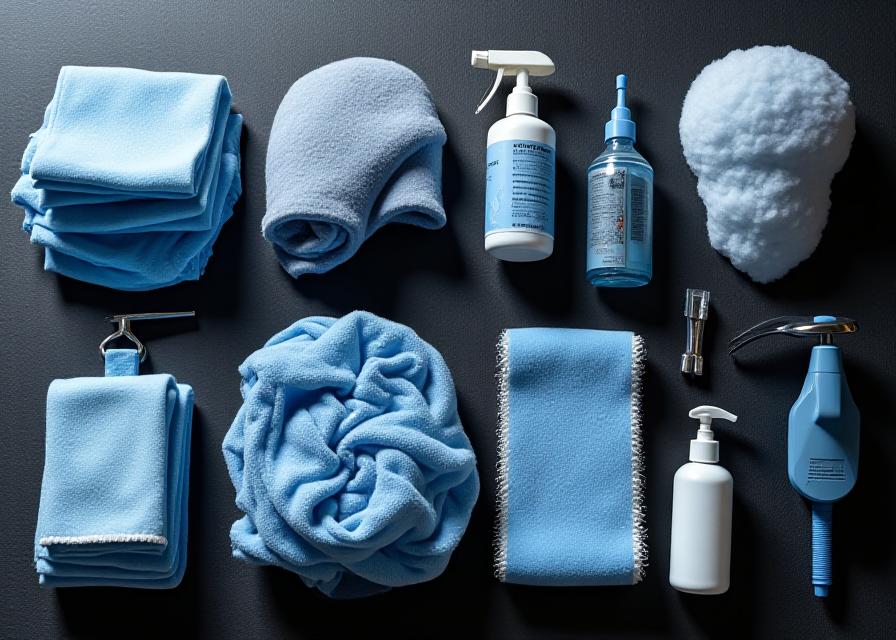 Strumenti per il detailing professionale disposti con precisione