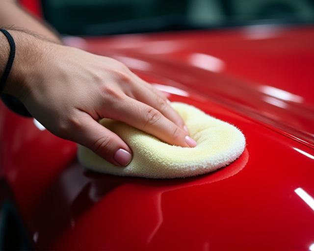 Applicazione cera manuale su carrozzeria