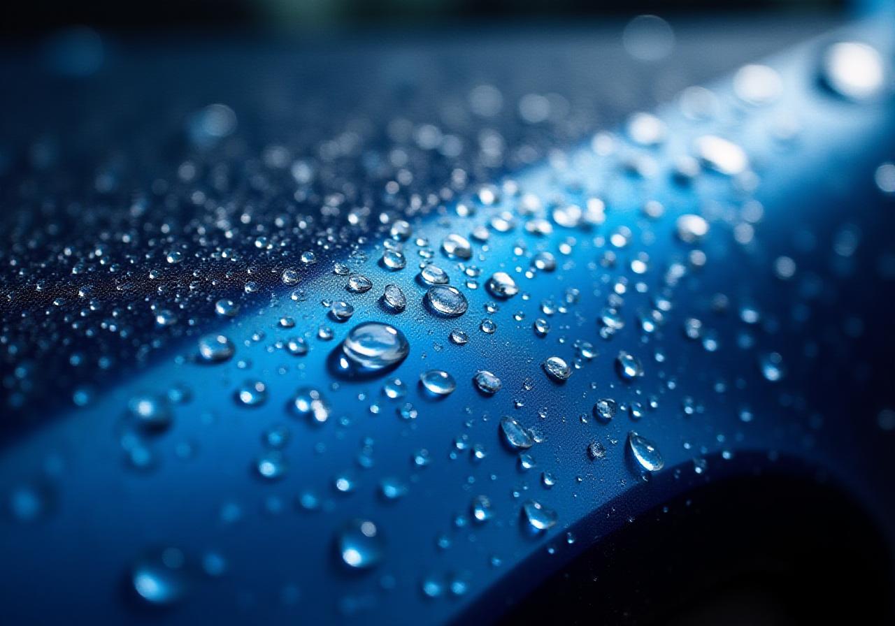 Vista macro dell'acqua che scivola su una carrozzeria cerata